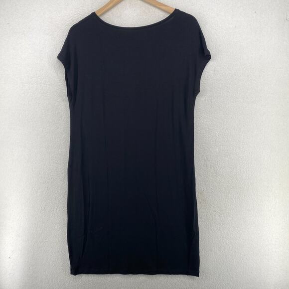 EILEEN FISHER Dress S Stretch Viscose Jersey Tunic V-Neck Cap Sleeve Black - Picture 2 of 6